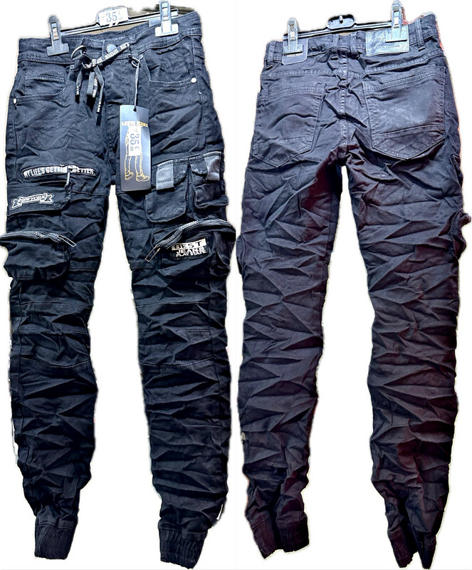 Jeans cargo élasthane noir multi poches