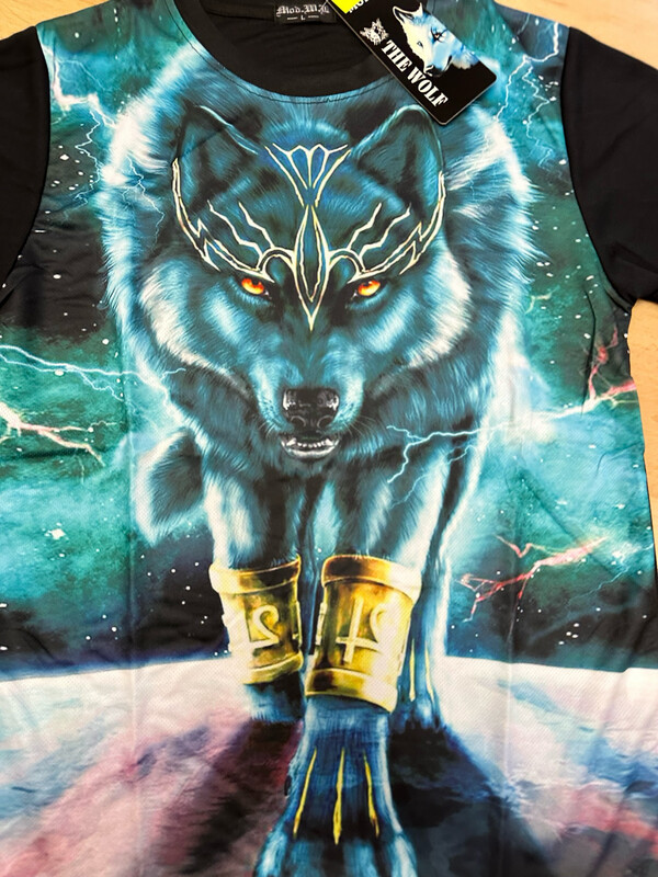 t-shirt noir animaux loup 🐺 bleu