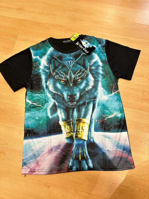 t-shirt noir animaux loup 🐺 bleu