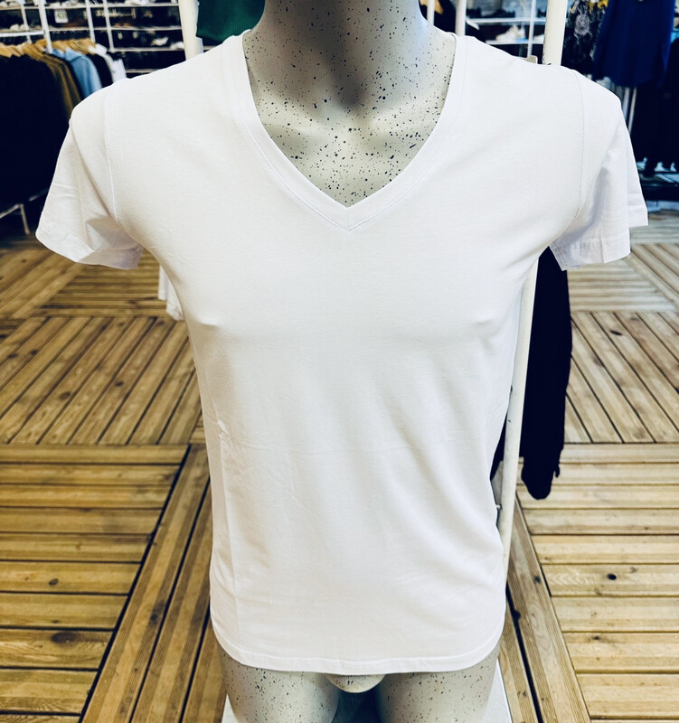 T-shirt uni col V blanc 95% coton
