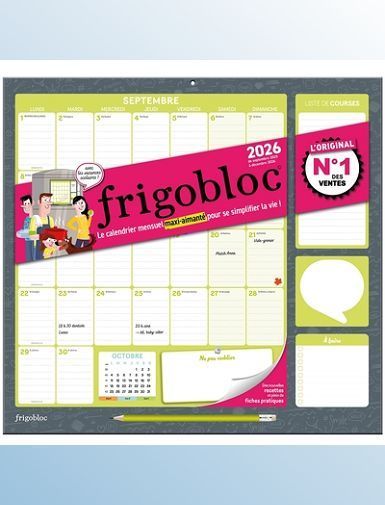 FRIGOBLOC MENSUEL 2026 - CALENDRIER D'ORGANISATION FAMILIALE / MOIS (DE SEPT. 2025 A DEC. 2026) -