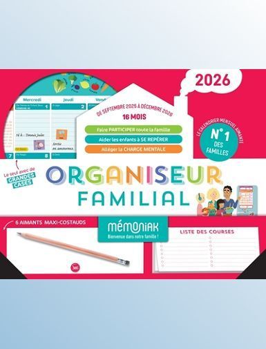 ORGANISEUR FAMILIAL MEMONIAK 2026, CALENDRIER ORGANISATION FAMILIALE MENSUEL (SEPT. 2025- DEC. 2026)