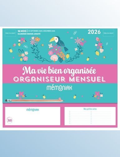 MINI-ORGANISEUR MEMONIAK MA VIE BIEN ORGANISEE, CALENDRIER MENSUEL SEPT. 2025- DEC. 2026