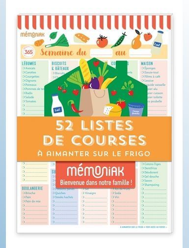 52 LISTES DE COURSES MEMONIAK - BLOC AIMANTE A COMPLETER