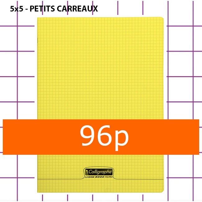 Cahier Polypro jaune Calligraphie 24x32 96p  PETITS CARREAUX