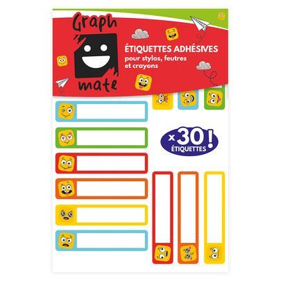 30 étiquettes adhésives pour stylos feutres et crayons GRAPHMATE Smiley