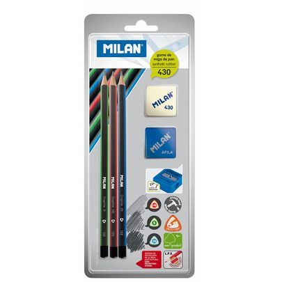 3 crayons graphite HB / B / 2B + 1 taille-crayon + 1 gomme MILAN