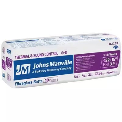 Johns Manville R22 formaldehyde free fiberglass insulation batts wrapped package | RGS