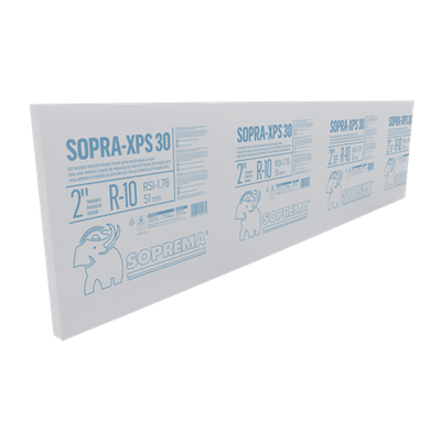 Soprema Sopra XPS 30 high density 30 PSI extruded polystyrene rigid insulation board 2 inch thick panel front view | RGS