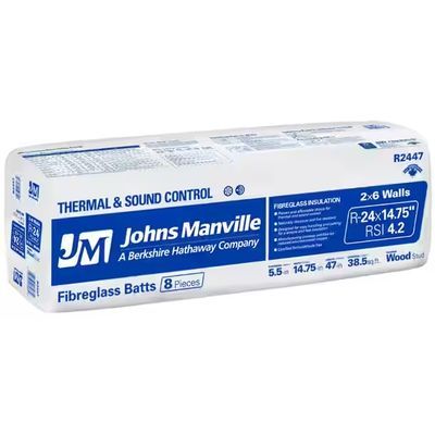 Johns Manville R24 formaldehyde free fiberglass insulation batts 15 inch width wrapped package | RGS