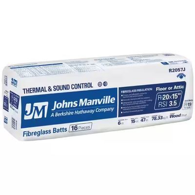 Johns Manville R20 formaldehyde free fiberglass insulation batts 15 inch width wrapped package | RGS