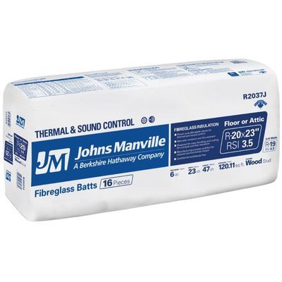 Johns Manville R20 formaldehyde free fiberglass insulation batts 23 inch width wrapped package | RGS