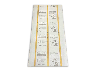 StyroRail SR.I 200 1.5 inch thick rigid insulation board with integrated flush wood furring strips front view | RGS