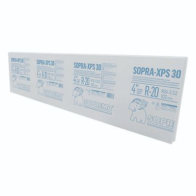 Soprema Sopra XPS 30 high density 30 PSI extruded polystyrene rigid insulation board 4 inch thick panel front view | RGS