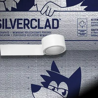 StyroRail SilverClad R5 rigid insulation board with shiny metallic reflective membrane face front view | RGS