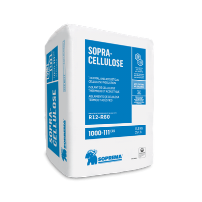 Soprema Sopra Cellulose thermal and acoustic loose fill insulation 25 lb compressed bag | RGS