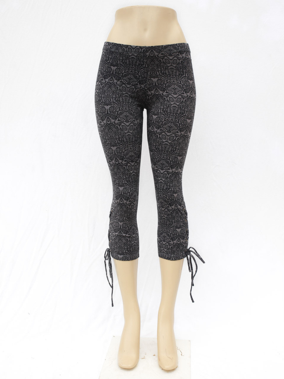 Lace Up Eyelet Leggings Gray/Black Psy Flower
