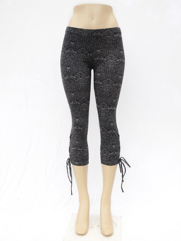 Lace Up Eyelet Leggings Gray/Black Psy Flower