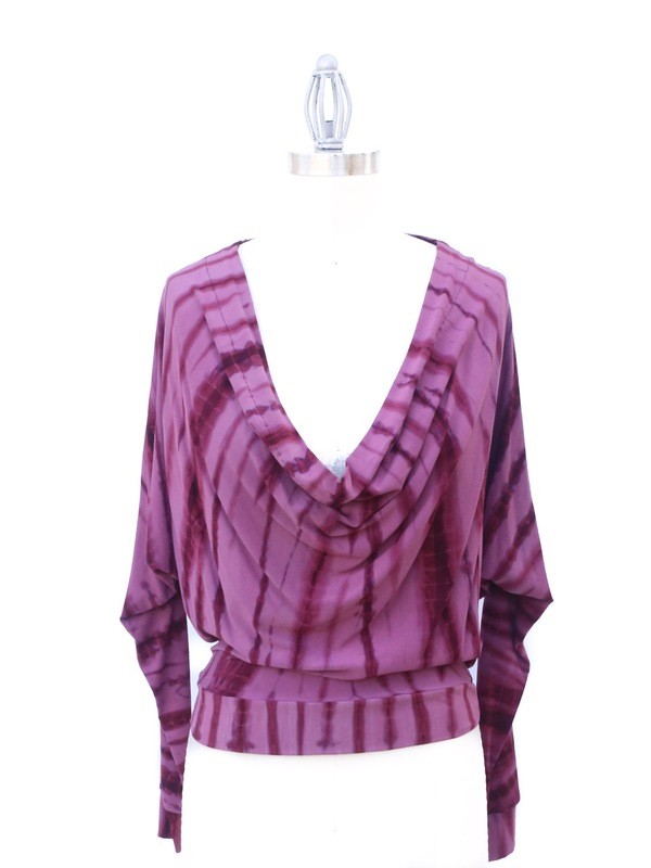 Tie Dye Crop Cowl Neck Top-Raspberry