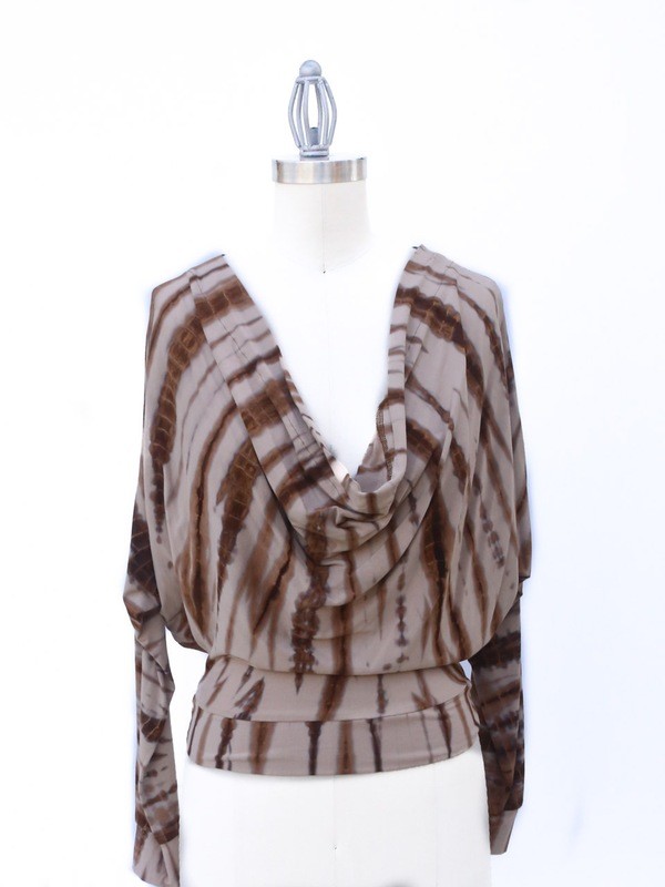 Tie Dye Crop Cowl Neck Top-Chocolate