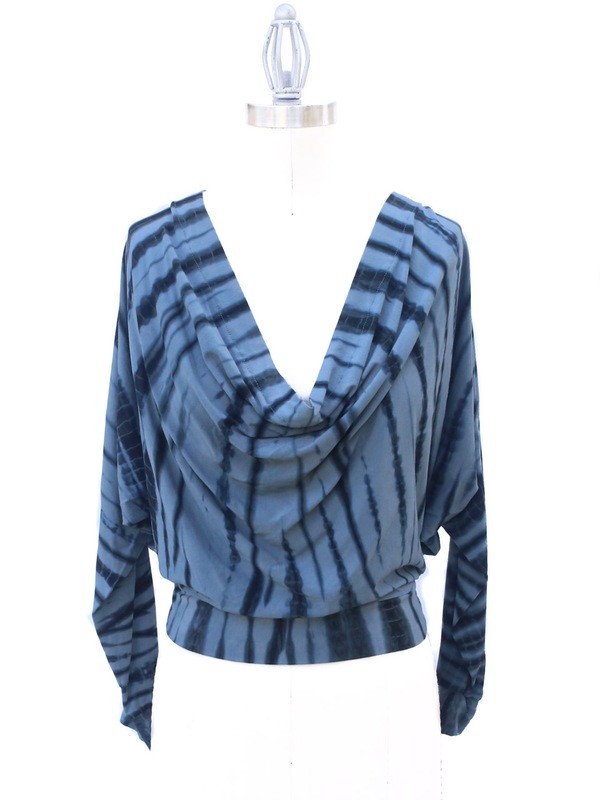 Tie Dye Crop Cowl Neck Top-mediterranean blue