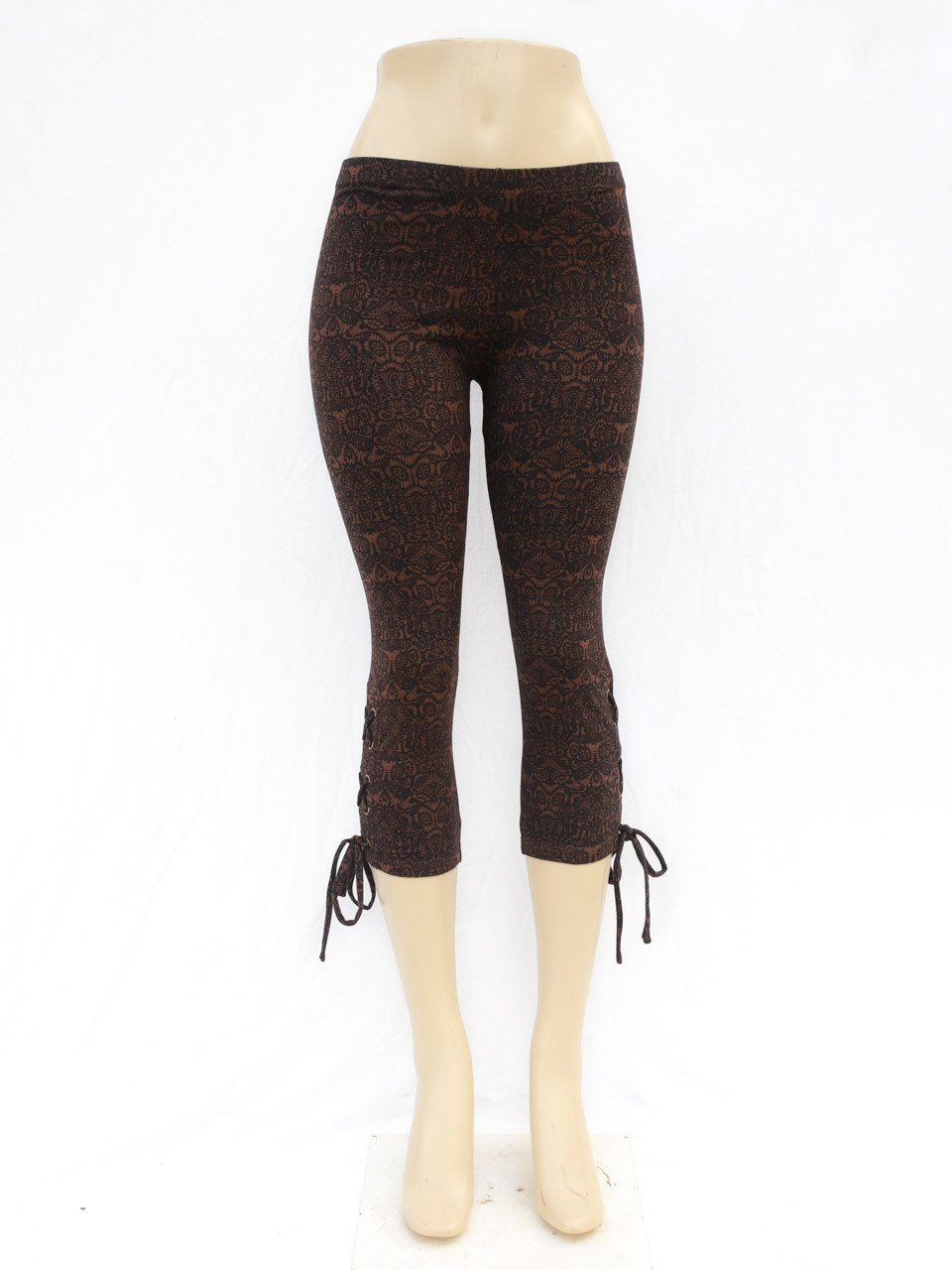Lace Up Eyelet Leggings Brown/Black Psy Flower