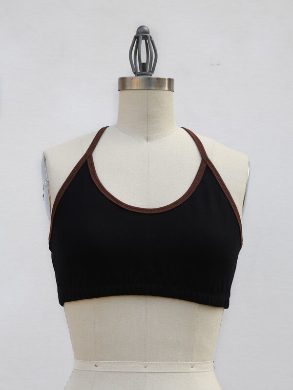 Classic Yoga Bra-Black with Brown Trim