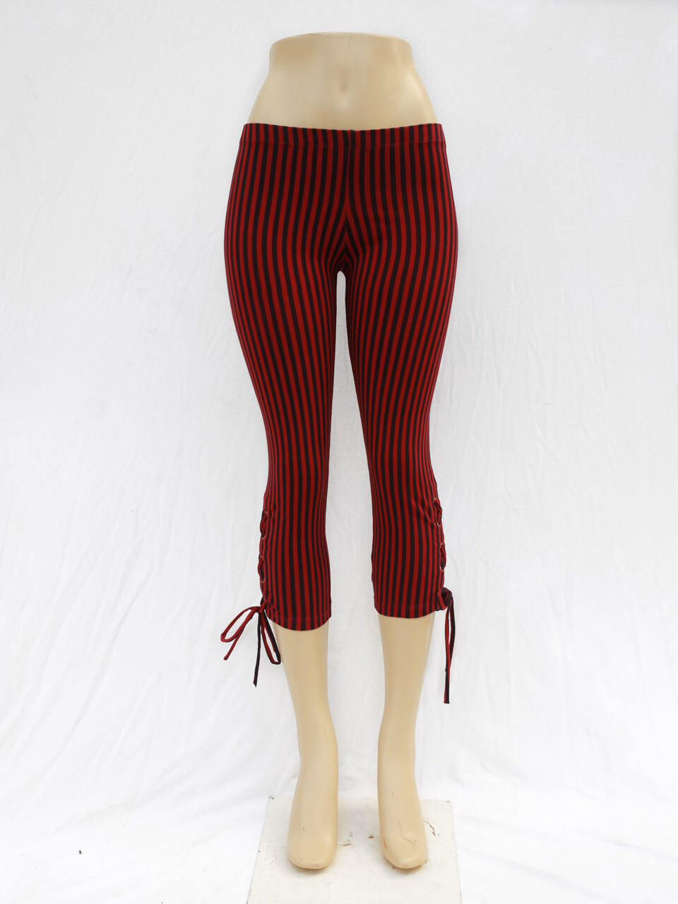 Lace Up Eyelet Leggings Red/Black Stripe
