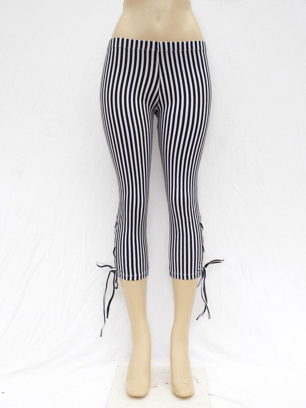 Lace Up Eyelet Leggings Black/White Stripe