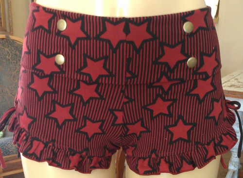 Gypsy Shorts - Cotton Lycra - Red &amp; Black Star/Stripe