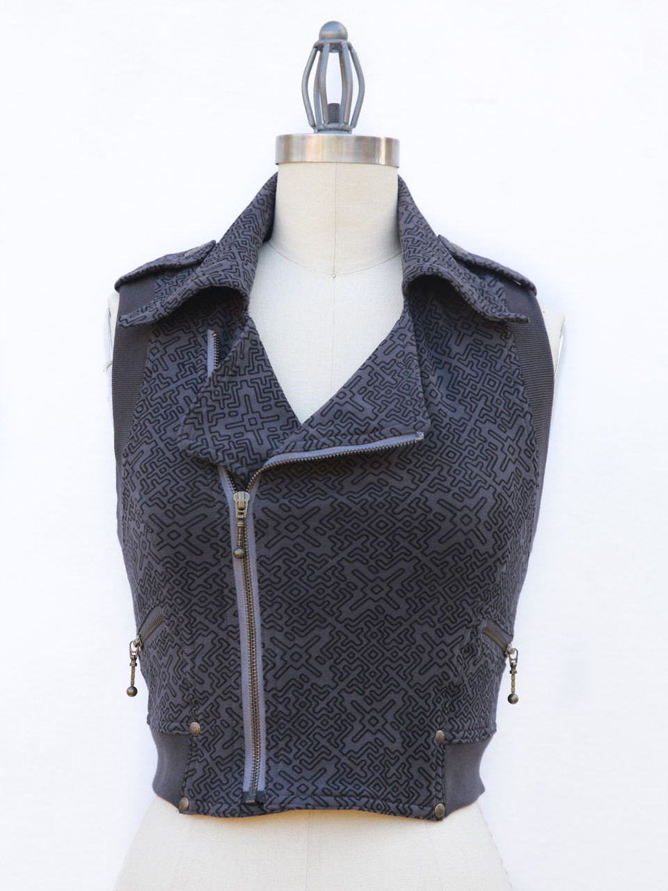 Zip Vest Gray Rafi print
