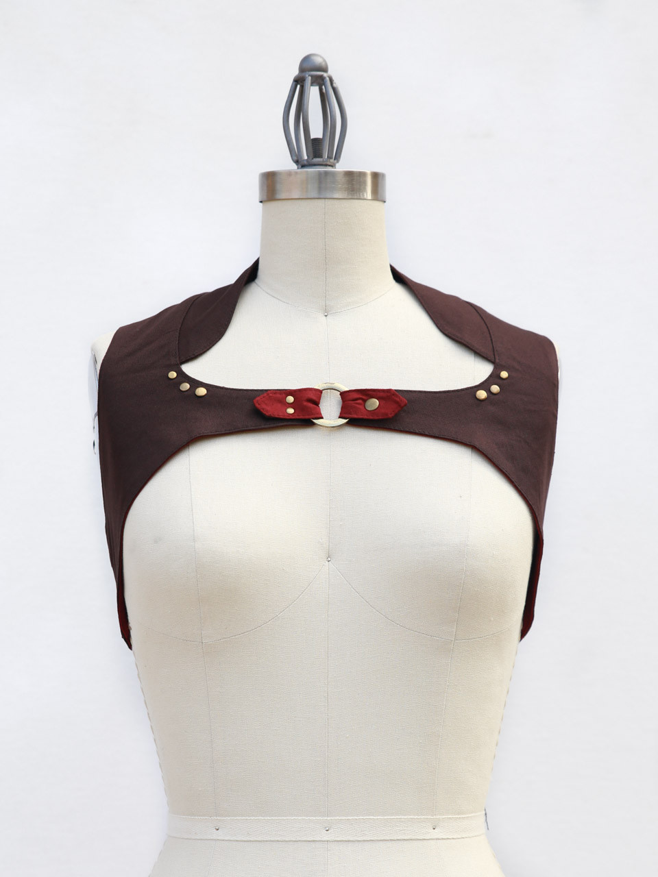 Ring Vest- Brown/black burgundy cotton twill