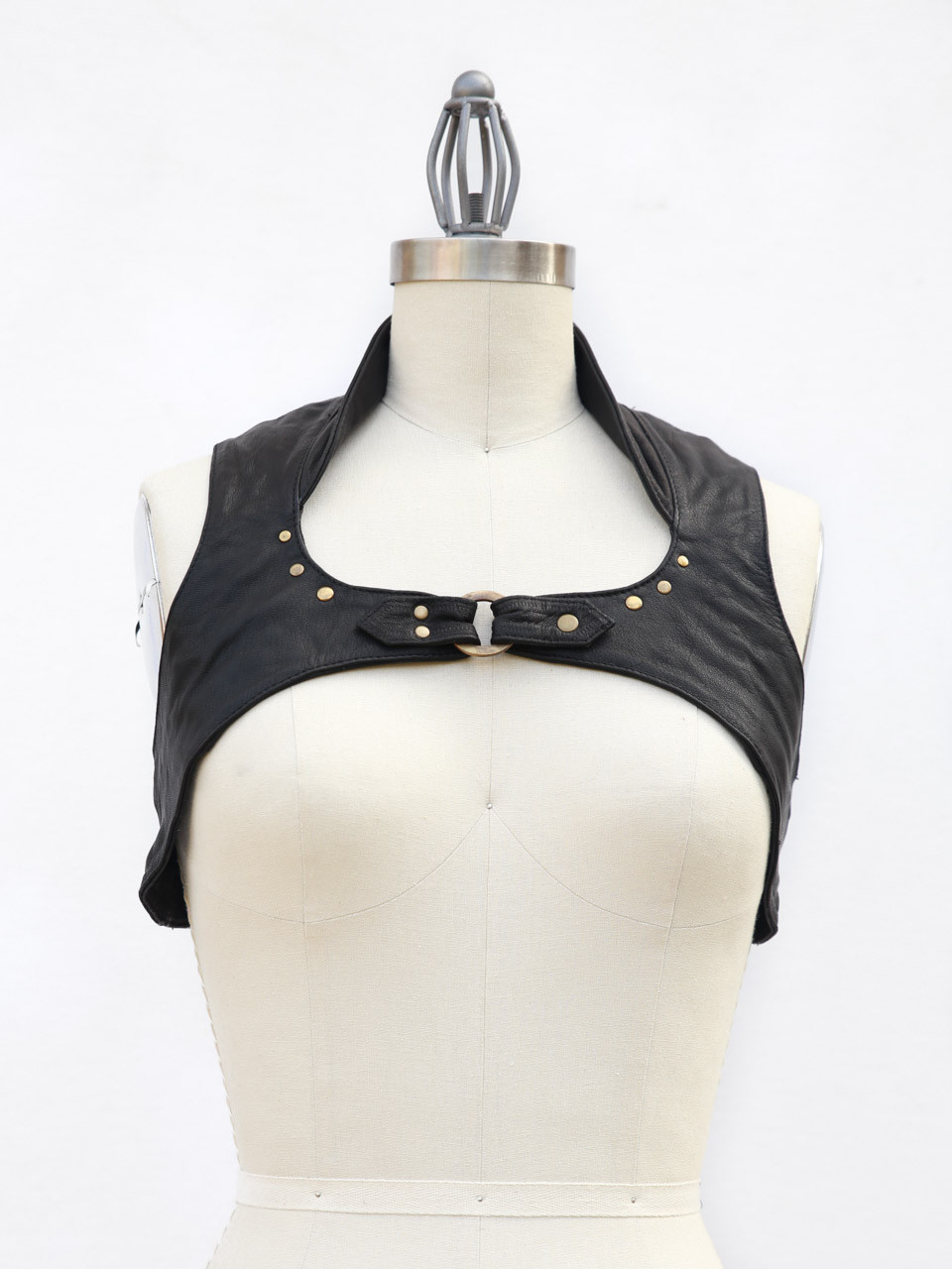 Black Leather Ring Vest