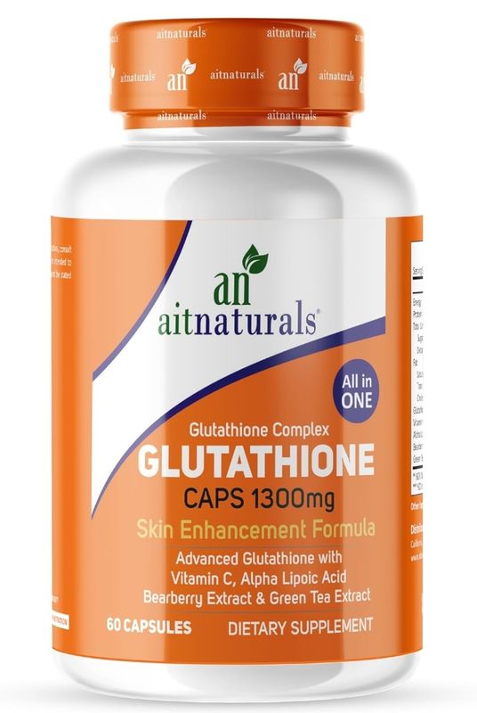 aitnaturals Advanced Glutathione with Vitamin C Supplement | Ait Naturals Glutathione with Alpha Lipoic Acid, Bearberry Extract and Green Tea Extract, 60 Capsules.