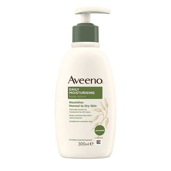 Aveeno Daily Moisturising Body Lotion, With Soothing Oats &amp; Rich Emollients, Suitable For Sensitive Skin, Nourishes and Protects Skin, Fragrance Free, 300ml