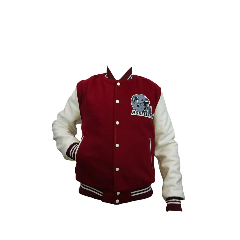 Blouson teddy Rouge/blanc manche en cuir (cuir de vachette) doublure 100% polyester MADE IN FRANCE