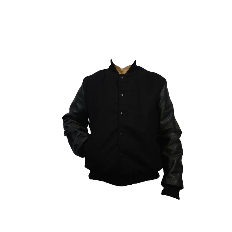 Blouson teddy Noir manche en cuir (cuir de vachette) doublure 100% polyester MADE IN FRANCE