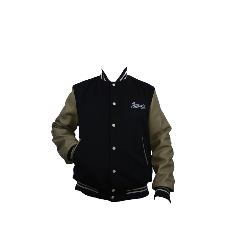 Blouson teddy Noir/Vert manche en cuir (cuir de vachette) doublure 100% polyester MADE IN FRANCE