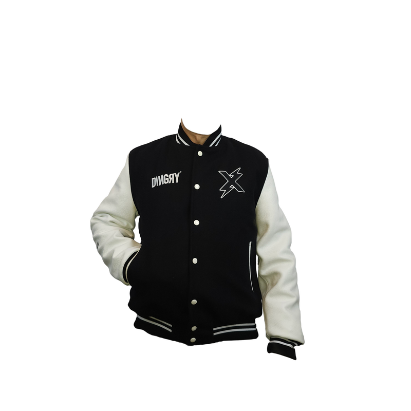 Blouson teddy Noir/Blanc manche en cuir (cuir de vachette) doublure 100% polyester MADE IN FRANCE