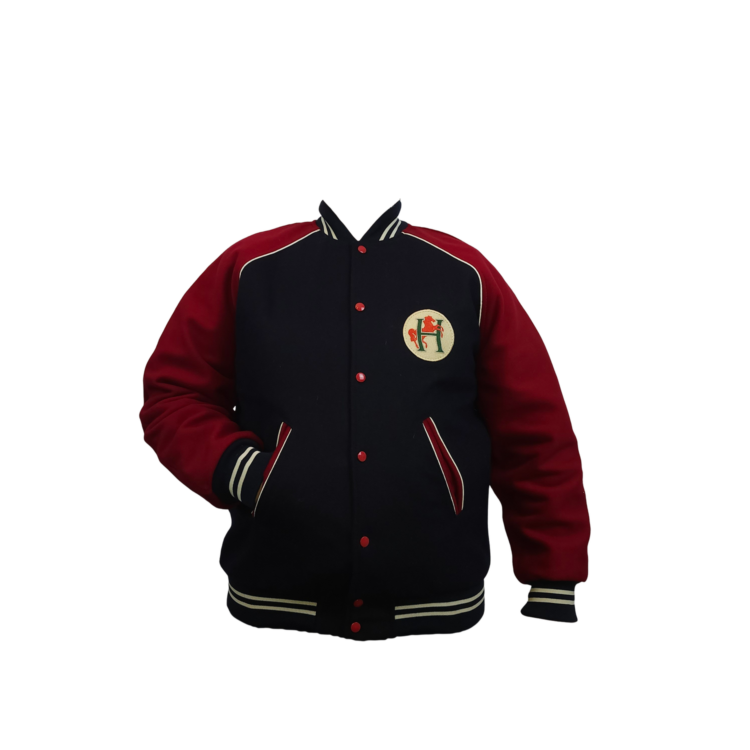 Blouson teddy modèle raglan Noir/Rouge doublure 100% polyester MADE IN FRANCE