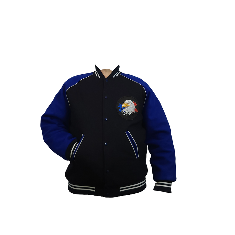 Blouson teddy modèle raglan Noir/Bleu doublure 100% polyester MADE IN FRANCE