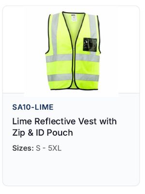 Lime Reflective Vest with Zip &amp; ID Pouch