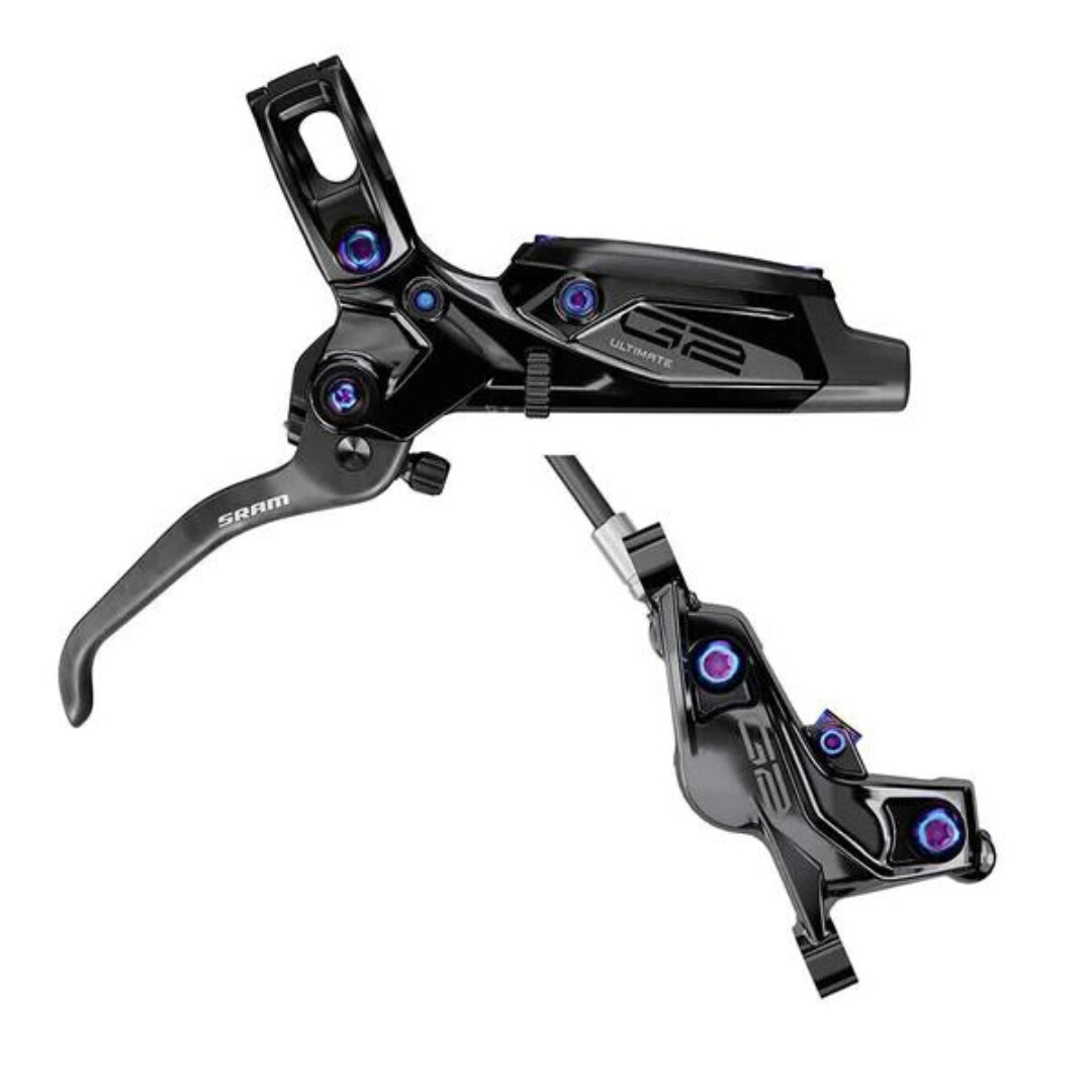 SRAM, G2 Ultimate A2, MTB Hydraulic Disc Brake, Rear, Post mount, Disc: Not included, Black w/ Rainbow Hardware