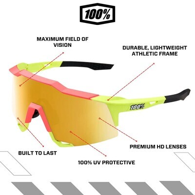 100% SpeedCraft Sunglasses, Matte Washed Out Neon Yellow frame - Flash Gold Mirror Lens