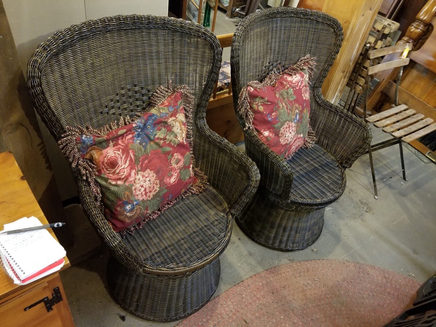 (2) Wicker Swiveling Chairs