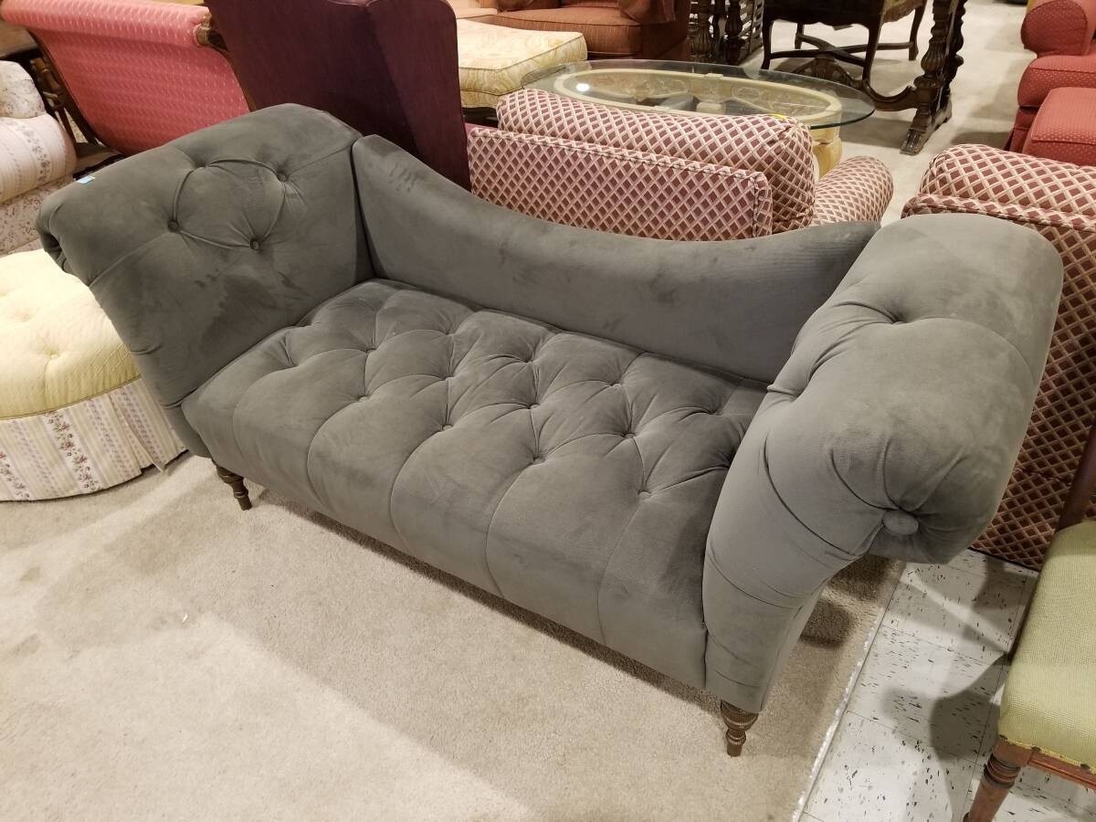 Skyline Furniture Tufted Velvet Pewter Chaise Sofa