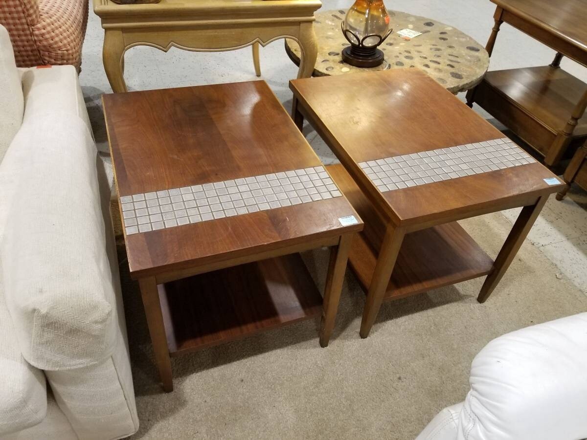 Pair of Lane MCM Tile Wood Side Tables