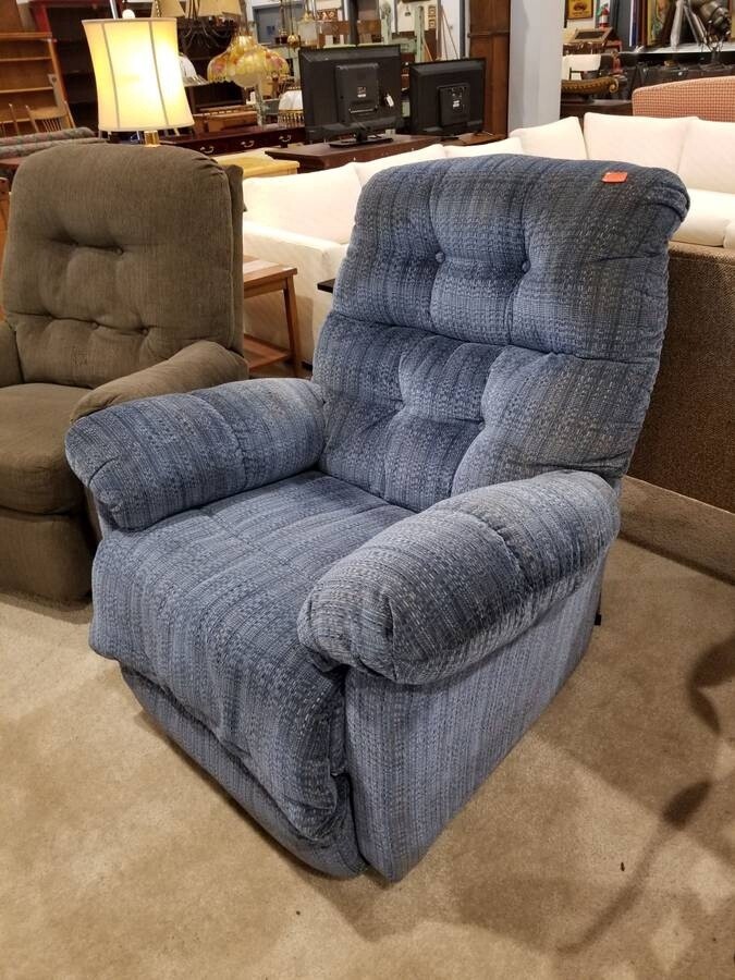 Blue Ribbed Rocking Recliner