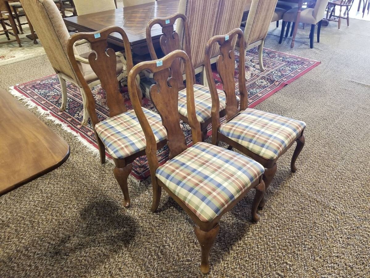 Set of 4 Plaid Upholstered Dining Chairs