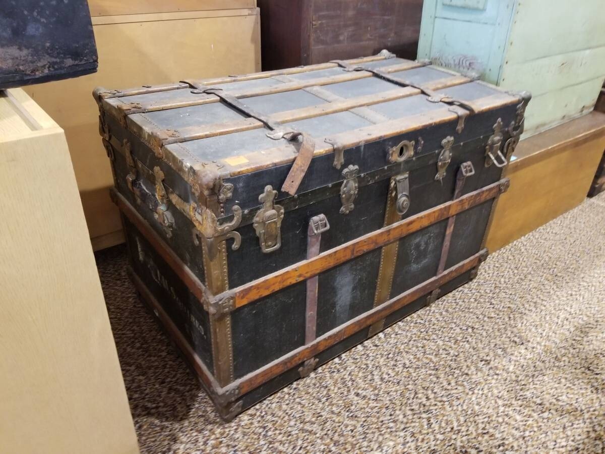 Antique Large Trunk w/ Leather Straps